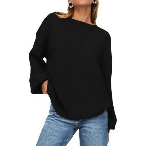 imagePRETTYGARDEN Womens 2025 Fall Sweaters Casual Crew Neck Long Sleeve Pullover Tops Ribbed Knit Loose Fit Winter ClothesBlack