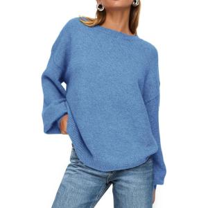 imagePRETTYGARDEN Womens 2025 Fall Sweaters Casual Crew Neck Long Sleeve Pullover Tops Ribbed Knit Loose Fit Winter ClothesBlue