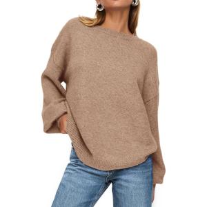 imagePRETTYGARDEN Womens 2025 Fall Sweaters Casual Crew Neck Long Sleeve Pullover Tops Ribbed Knit Loose Fit Winter ClothesCamel