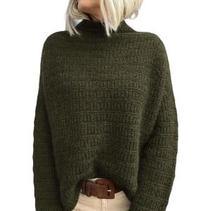 imagePRETTYGARDEN Womens Mock Neck Oversized Sweaters 2025 Long Sleeve Pullover Fall Sweater Knit Jumper Tops Winter ClothingArmy Green