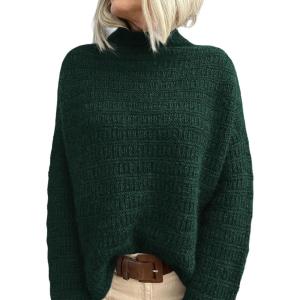 imagePRETTYGARDEN Womens Mock Neck Oversized Sweaters 2025 Long Sleeve Pullover Fall Sweater Knit Jumper Tops Winter ClothingDark Green