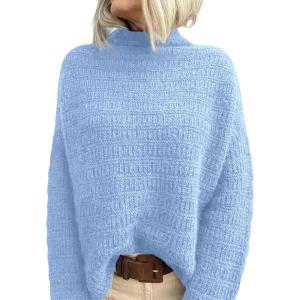 imagePRETTYGARDEN Womens Mock Neck Oversized Sweaters 2025 Long Sleeve Pullover Fall Sweater Knit Jumper Tops Winter ClothingLight Blue