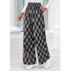 imagePRETTYGARDEN Casual Womens Pants 2025 Elastic Waist Palazzo Long Pajama Wide Leg Trousers Knit Fall Outfits with PocketsBig Plaid Black
