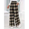 imagePRETTYGARDEN Casual Womens Pants 2025 Elastic Waist Palazzo Long Pajama Wide Leg Trousers Knit Fall Outfits with PocketsPlaid Beige Black