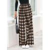 imagePRETTYGARDEN Casual Womens Pants 2025 Elastic Waist Palazzo Long Pajama Wide Leg Trousers Knit Fall Outfits with PocketsPlaid Brown