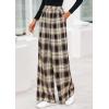 imagePRETTYGARDEN Casual Womens Pants 2025 Elastic Waist Palazzo Long Pajama Wide Leg Trousers Knit Fall Outfits with PocketsPlaid Brown Apricot
