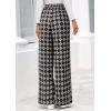 imagePRETTYGARDEN Casual Womens Pants 2025 Elastic Waist Palazzo Long Pajama Wide Leg Trousers Knit Fall Outfits with PocketsSmall Plaid Black