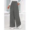imagePRETTYGARDEN Casual Womens Pants 2025 Elastic Waist Palazzo Long Pajama Wide Leg Trousers Knit Fall Outfits with PocketsStriped Black