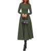 imagePRETTYGARDEN Cocktail Dresses for Women 2025 Elegant Classy Fall Long Sleeve Midi A Line Flowy Modest Winter Party DressArmy Green
