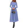 imagePRETTYGARDEN Cocktail Dresses for Women 2025 Elegant Classy Fall Long Sleeve Midi A Line Flowy Modest Winter Party DressBlue