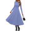 imagePRETTYGARDEN Cocktail Dresses for Women 2025 Elegant Classy Fall Long Sleeve Midi A Line Flowy Modest Winter Party DressBlue