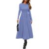imagePRETTYGARDEN Cocktail Dresses for Women 2025 Elegant Classy Fall Long Sleeve Midi A Line Flowy Modest Winter Party DressBlue