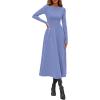 imagePRETTYGARDEN Cocktail Dresses for Women 2025 Elegant Classy Fall Long Sleeve Midi A Line Flowy Modest Winter Party DressBlue