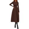 imagePRETTYGARDEN Cocktail Dresses for Women 2025 Elegant Classy Fall Long Sleeve Midi A Line Flowy Modest Winter Party DressBrown