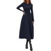 imagePRETTYGARDEN Cocktail Dresses for Women 2025 Elegant Classy Fall Long Sleeve Midi A Line Flowy Modest Winter Party DressDark Blue