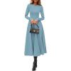 imagePRETTYGARDEN Cocktail Dresses for Women 2025 Elegant Classy Fall Long Sleeve Midi A Line Flowy Modest Winter Party DressGrey Green