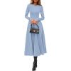 imagePRETTYGARDEN Cocktail Dresses for Women 2025 Elegant Classy Fall Long Sleeve Midi A Line Flowy Modest Winter Party DressLight Blue