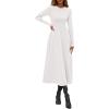 imagePRETTYGARDEN Cocktail Dresses for Women 2025 Elegant Classy Fall Long Sleeve Midi A Line Flowy Modest Winter Party DressWhite
