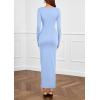 imagePRETTYGARDEN Womens Fall Wedding Guest Cocktail Midi Dresses Elegant Long Sleeve Bodycon Ruched Dress 2025 Fashion ClothingLight Blue