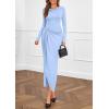 imagePRETTYGARDEN Womens Fall Wedding Guest Cocktail Midi Dresses Elegant Long Sleeve Bodycon Ruched Dress 2025 Fashion ClothingLight Blue
