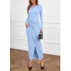 imagePRETTYGARDEN Womens Fall Wedding Guest Cocktail Midi Dresses Elegant Long Sleeve Bodycon Ruched Dress 2025 Fashion ClothingLight Blue