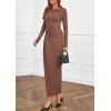 imagePRETTYGARDEN Womens Fall Wedding Guest Cocktail Midi Dresses Elegant Long Sleeve Bodycon Ruched Dress 2025 Fashion ClothingLight Brown