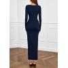 imagePRETTYGARDEN Womens Fall Wedding Guest Cocktail Midi Dresses Elegant Long Sleeve Bodycon Ruched Dress 2025 Fashion ClothingNavy Blue