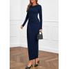 imagePRETTYGARDEN Womens Fall Wedding Guest Cocktail Midi Dresses Elegant Long Sleeve Bodycon Ruched Dress 2025 Fashion ClothingNavy Blue