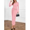 imagePRETTYGARDEN Womens Fall Wedding Guest Cocktail Midi Dresses Elegant Long Sleeve Bodycon Ruched Dress 2025 Fashion ClothingPink