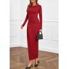 imagePRETTYGARDEN Womens Fall Wedding Guest Cocktail Midi Dresses Elegant Long Sleeve Bodycon Ruched Dress 2025 Fashion ClothingRed