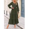 imagePRETTYGARDEN Womens Smocked Maxi Dress 2025 Fall Casual Long Sleeve Swiss Dot Ruffle Long Flowy Wedding Guest DressesArmy Green