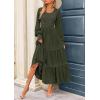 imagePRETTYGARDEN Womens Smocked Maxi Dress 2025 Fall Casual Long Sleeve Swiss Dot Ruffle Long Flowy Wedding Guest DressesArmy Green