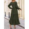 imagePRETTYGARDEN Womens Smocked Maxi Dress 2025 Fall Casual Long Sleeve Swiss Dot Ruffle Long Flowy Wedding Guest DressesArmy Green