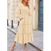 imagePRETTYGARDEN Womens Smocked Maxi Dress 2025 Fall Casual Long Sleeve Swiss Dot Ruffle Long Flowy Wedding Guest DressesBeige