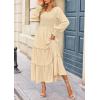 imagePRETTYGARDEN Womens Smocked Maxi Dress 2025 Fall Casual Long Sleeve Swiss Dot Ruffle Long Flowy Wedding Guest DressesBeige