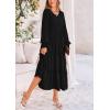 imagePRETTYGARDEN Womens Smocked Maxi Dress 2025 Fall Casual Long Sleeve Swiss Dot Ruffle Long Flowy Wedding Guest DressesBlack
