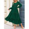imagePRETTYGARDEN Womens Smocked Maxi Dress 2025 Fall Casual Long Sleeve Swiss Dot Ruffle Long Flowy Wedding Guest DressesDark Green