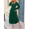 imagePRETTYGARDEN Womens Smocked Maxi Dress 2025 Fall Casual Long Sleeve Swiss Dot Ruffle Long Flowy Wedding Guest DressesDark Green