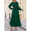 imagePRETTYGARDEN Womens Smocked Maxi Dress 2025 Fall Casual Long Sleeve Swiss Dot Ruffle Long Flowy Wedding Guest DressesDark Green
