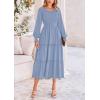 imagePRETTYGARDEN Womens Smocked Maxi Dress 2025 Fall Casual Long Sleeve Swiss Dot Ruffle Long Flowy Wedding Guest DressesGrey Blue