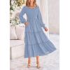 imagePRETTYGARDEN Womens Smocked Maxi Dress 2025 Fall Casual Long Sleeve Swiss Dot Ruffle Long Flowy Wedding Guest DressesGrey Blue