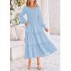 imagePRETTYGARDEN Womens Smocked Maxi Dress 2025 Fall Casual Long Sleeve Swiss Dot Ruffle Long Flowy Wedding Guest DressesLight Blue