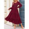 imagePRETTYGARDEN Womens Smocked Maxi Dress 2025 Fall Casual Long Sleeve Swiss Dot Ruffle Long Flowy Wedding Guest DressesWine Red