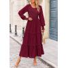 imagePRETTYGARDEN Womens Smocked Maxi Dress 2025 Fall Casual Long Sleeve Swiss Dot Ruffle Long Flowy Wedding Guest DressesWine Red