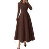 imagePRETTYGARDEN Cocktail Dresses for Women 2025 Elegant Classy Fall Long Sleeve Midi A Line Flowy Modest Winter Party DressBrown