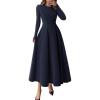 imagePRETTYGARDEN Cocktail Dresses for Women 2025 Elegant Classy Fall Long Sleeve Midi A Line Flowy Modest Winter Party DressDark Blue
