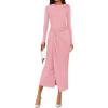 imagePRETTYGARDEN Womens Fall Wedding Guest Cocktail Midi Dresses Elegant Long Sleeve Bodycon Ruched Dress 2025 Fashion ClothingPink