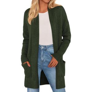 imagePRETTYGARDEN Cardigan Sweaters for Women Winter Fall Clothes 2025 Cozy Knit Coats Open Front Long Cardigans with PocketsArmy Green