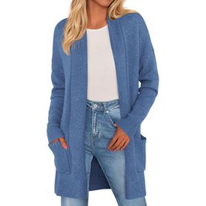 imagePRETTYGARDEN Cardigan Sweaters for Women Winter Fall Clothes 2025 Cozy Knit Coats Open Front Long Cardigans with PocketsBlue