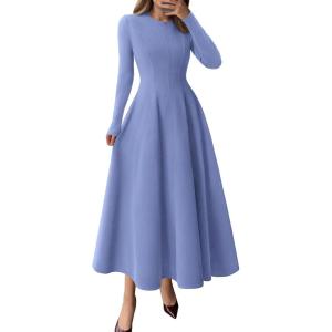 imagePRETTYGARDEN Cocktail Dresses for Women 2025 Elegant Classy Fall Long Sleeve Midi A Line Flowy Modest Winter Party DressBlue